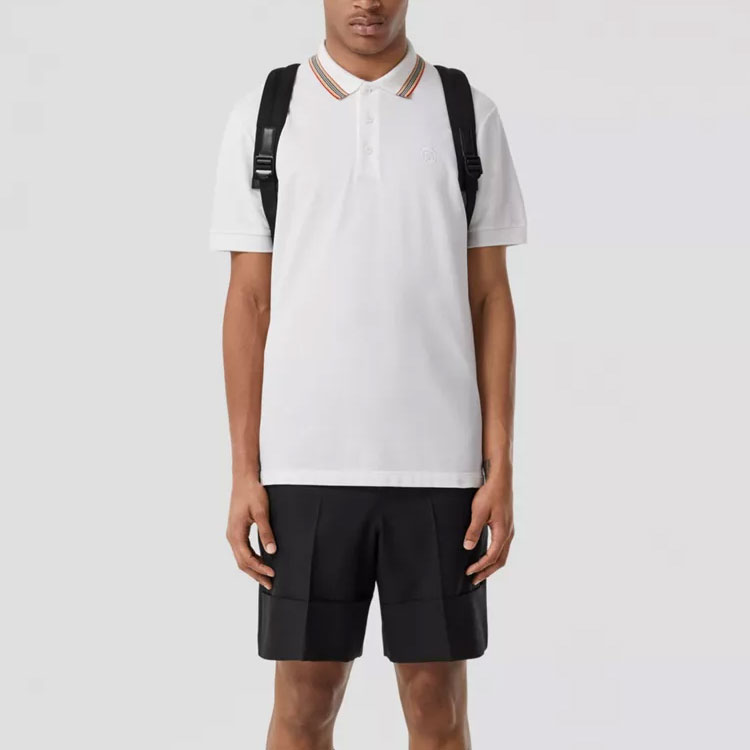 Shop Burberry SS22 Polo Blanco con Cuello de Raya Icónica. 80562251