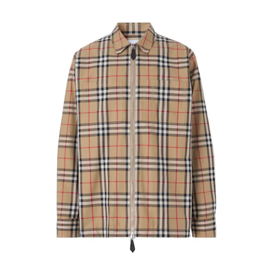 Burberry SS22 Beige Check Monster Print Long Sleeve Zip Shirt for Men. 80524691
