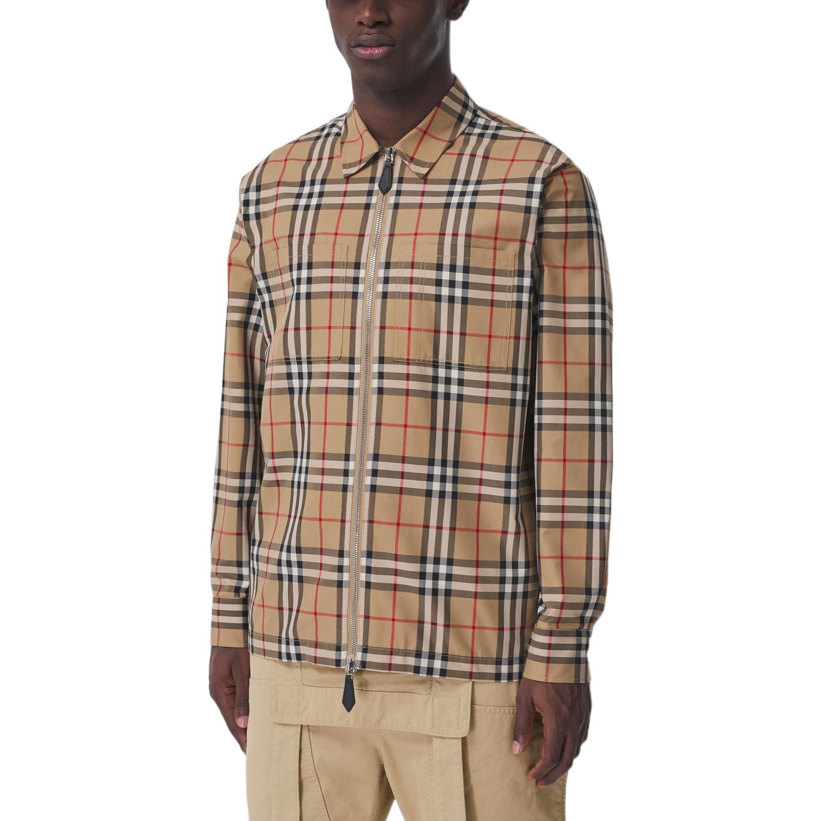 Burberry SS22 Beige Check Monster Print Long Sleeve Zip Shirt for Men. 80524691 圖 3