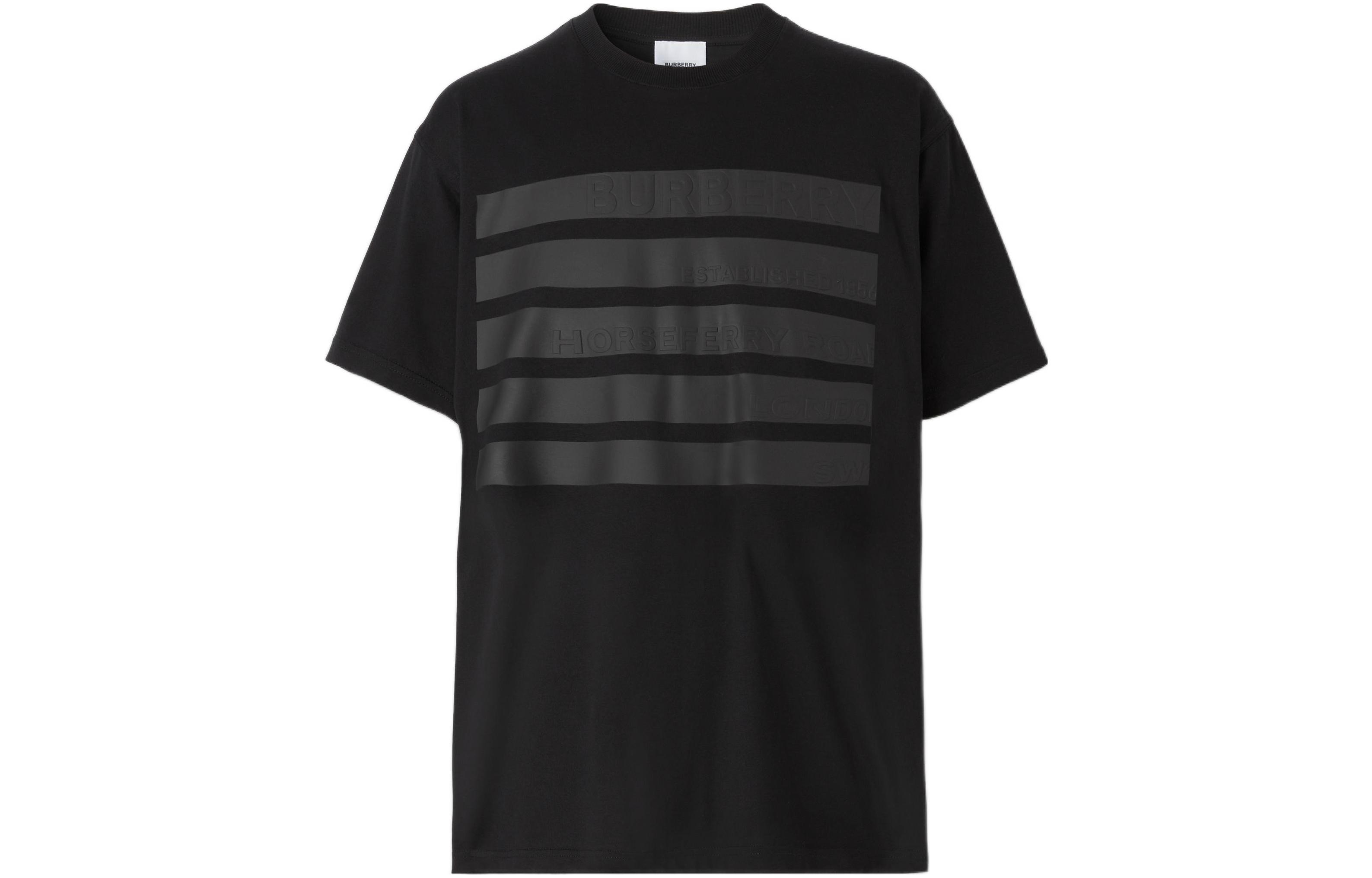 Burberry SS22 Black Cotton Logo Embossed Striped Loose Fit T-Shirt for Men. 80520991 圖 2