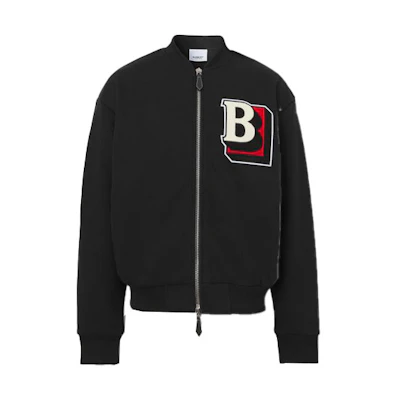 Burberry SS22 Black Solid Cotton-Blend Letter Zip Bomber Jacket 80480101