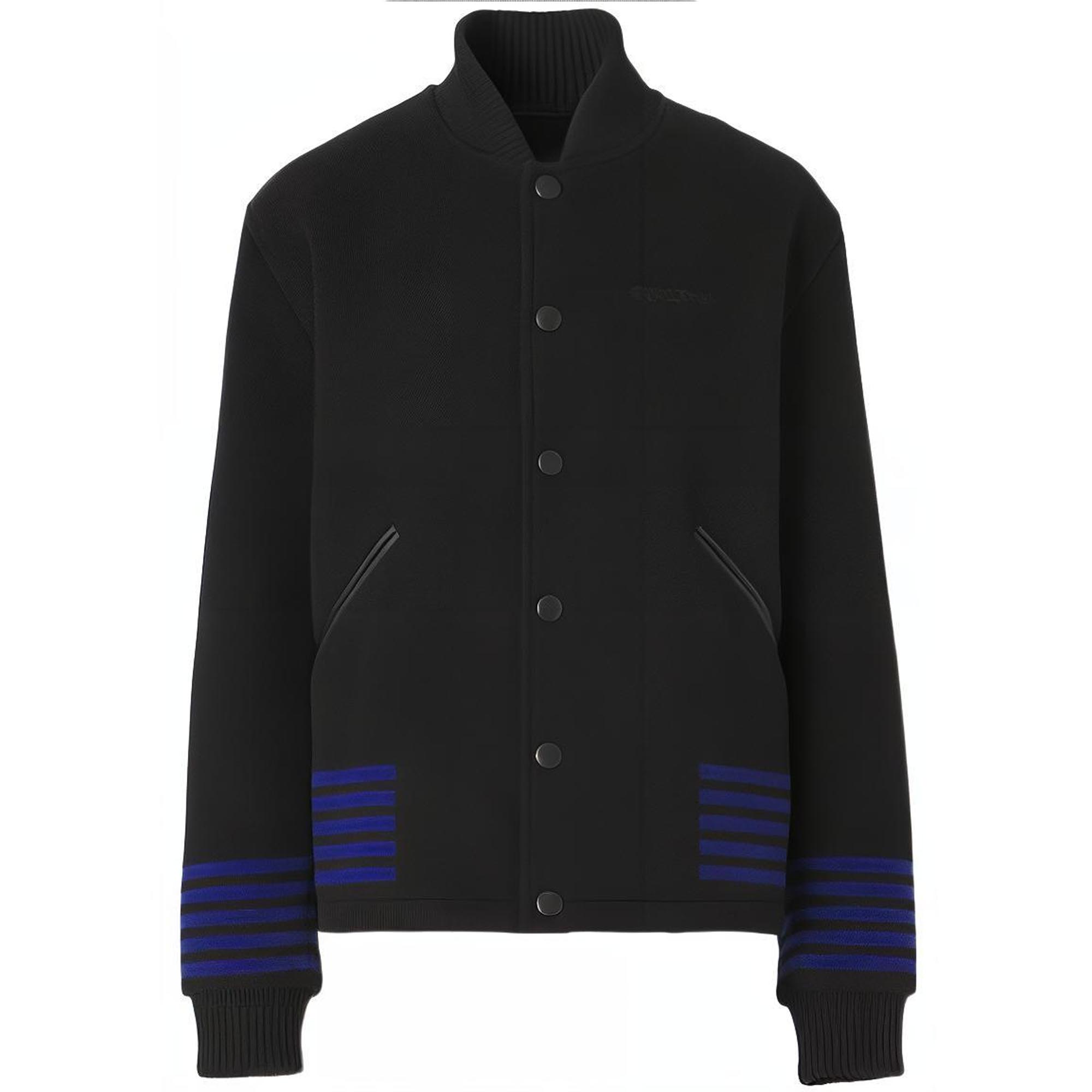 Burberry SS22 Black Wool Flight Jacket with Contrasting Stripes 80477661
