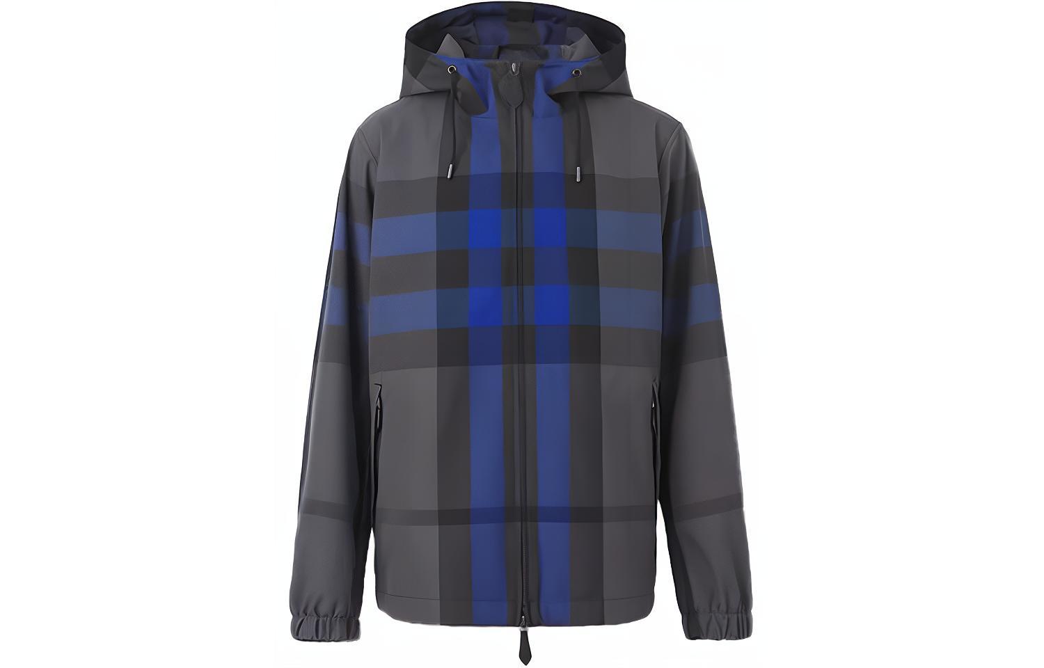 Burberry SS22 Blue Checkered Zip-Up Hooded Drawstring Long-Sleeve Jacket Men 80478251 圖 2