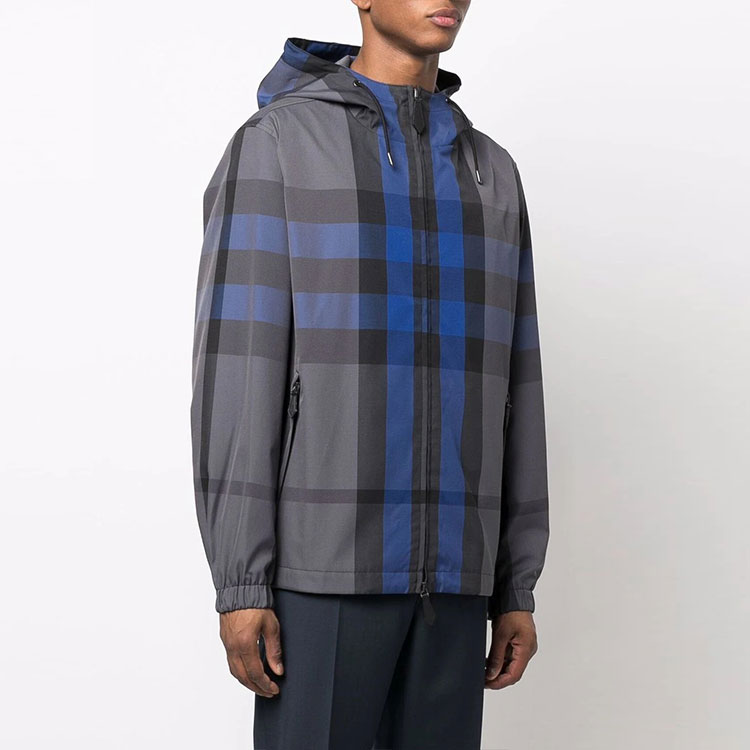 Burberry SS22 Blue Checkered Zip-Up Hooded Drawstring Long-Sleeve Jacket Men 80478251 圖 4