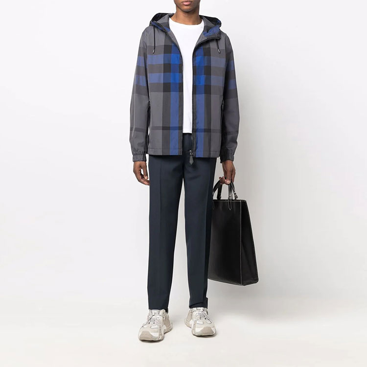 Burberry SS22 Blue Checkered Zip-Up Hooded Drawstring Long-Sleeve Jacket Men 80478251 圖 5