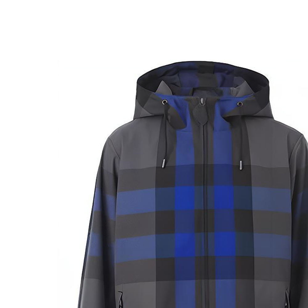 Burberry SS22 Blue Checkered Zip-Up Hooded Drawstring Long-Sleeve Jacket Men 80478251 圖 6