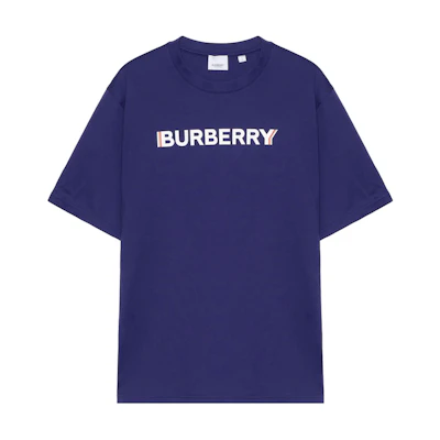 Burberry SS22 Blue Letter Logo Print Casual Crewneck Short Sleeve T-Shirt Men 80530131