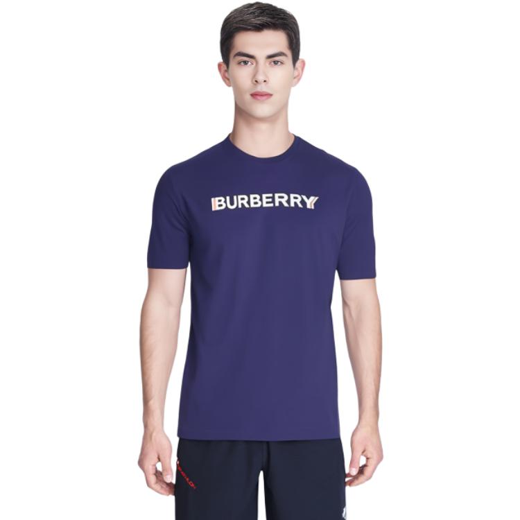 Burberry SS22 Blue Letter Logo Print Casual Crewneck Short Sleeve T-Shirt Men 80530131 圖 4
