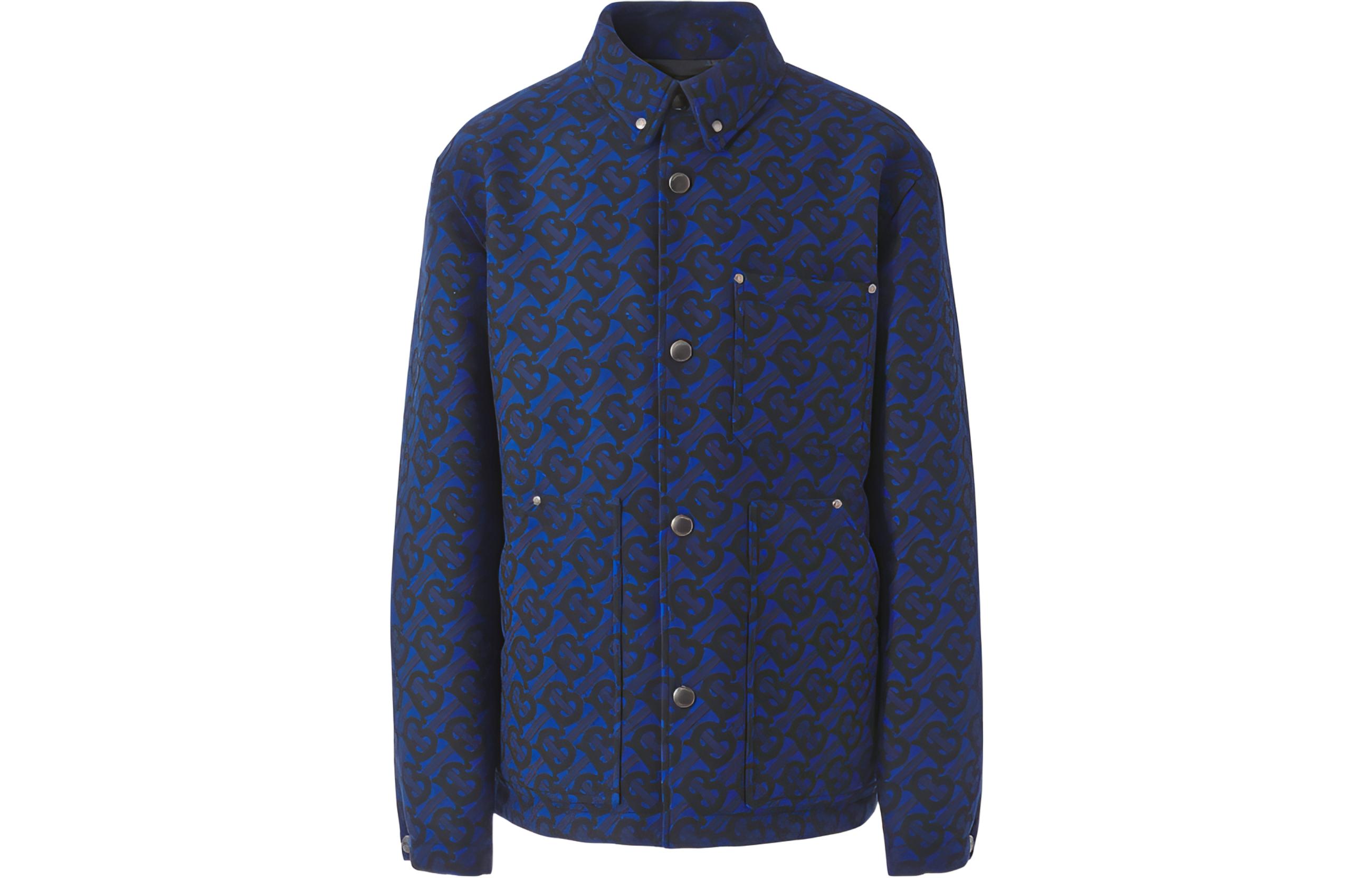 Burberry SS22 Blue Printed Long-Sleeve Jacket with Collar 80487001