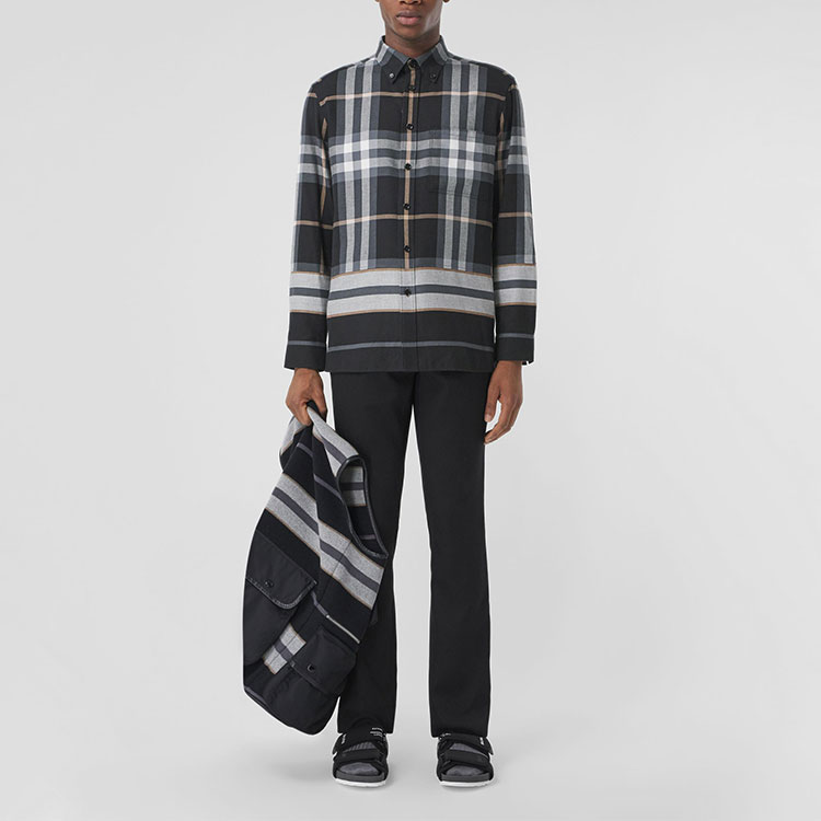 Burberry SS22 Check and Stripe Cotton Long-Sleeve Shirt Black/Grey  Fall Edition 80481461 圖 3