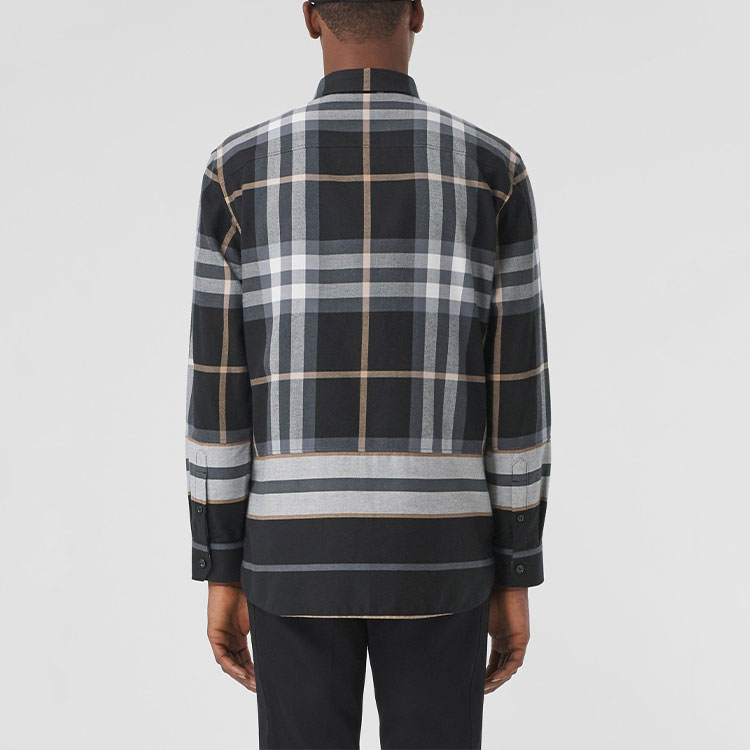 Burberry SS22 Check and Stripe Cotton Long-Sleeve Shirt Black/Grey  Fall Edition 80481461 圖 4