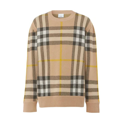 Burberry SS22 Check Crewneck Pullover Long Sleeve Sweater Brown Men 80549201