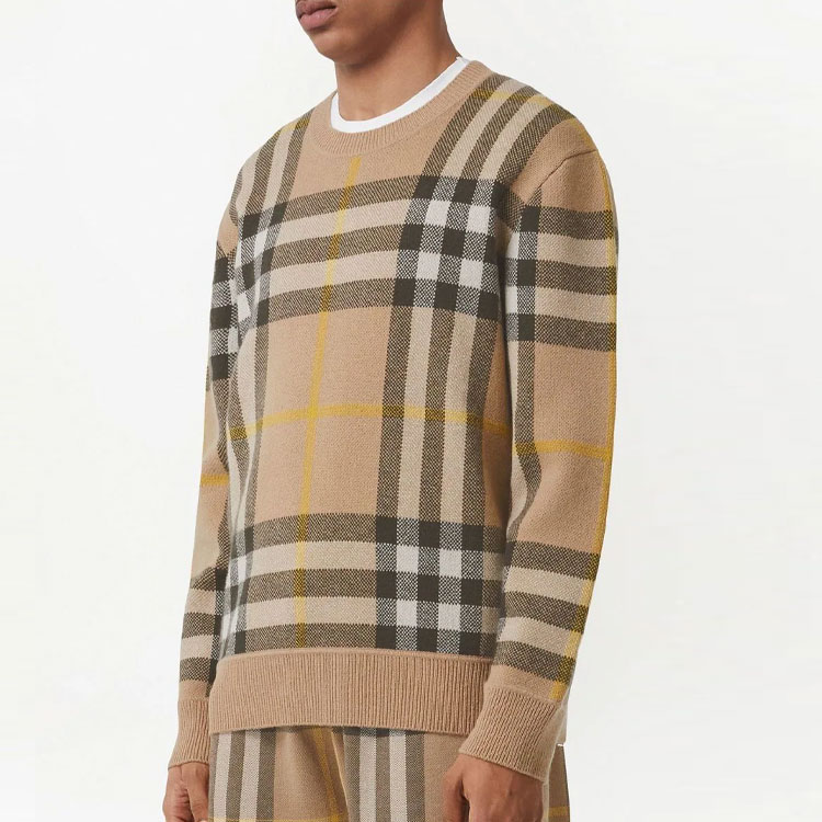 Purchase Burberry SS22 Crewneck Sweater Lengan Panjang Kotak Coklat Lelaki 80549201