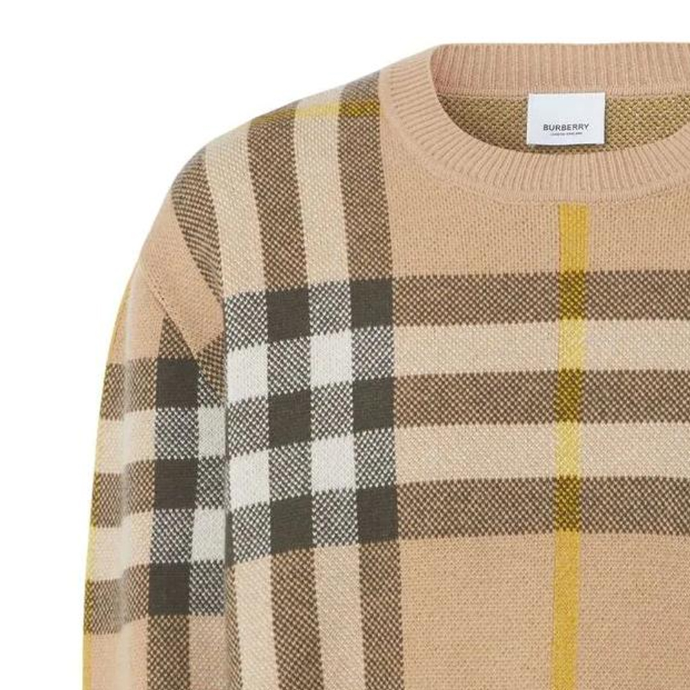 Details for Burberry SS22 Crewneck Sweater Lengan Panjang Kotak Coklat Lelaki 80549201