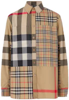 Burberry SS22 Check Patchwork Button-Up Long Sleeve Shirt Men Vintage Beige 80521881 Burberry SS22 Check Patchwork Button-Up Long Sleeve Shirt Men Vintage Beige 80521881