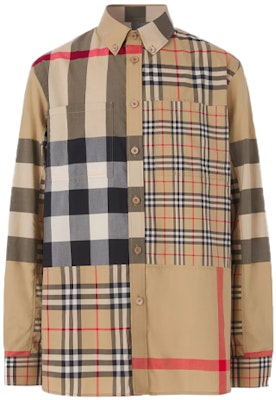 Kemeja Burberry SS22 Check Patchwork Lengan Panjang Lelaki Vintage Beige 80521881 Buy Kemeja Burberry SS22 Check Patchwork Lengan Panjang Lelaki Vintage Beige 80521881