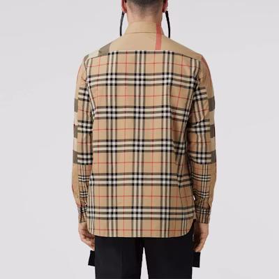 Kemeja Burberry SS22 Check Patchwork Lengan Panjang Lelaki Vintage Beige 80521881 Shop Kemeja Burberry SS22 Check Patchwork Lengan Panjang Lelaki Vintage Beige 80521881