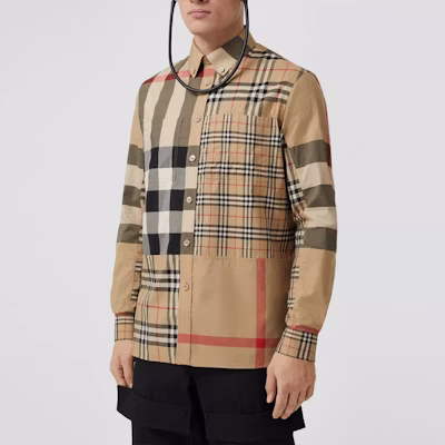 Kemeja Burberry SS22 Check Patchwork Lengan Panjang Lelaki Vintage Beige 80521881 Purchase Kemeja Burberry SS22 Check Patchwork Lengan Panjang Lelaki Vintage Beige 80521881