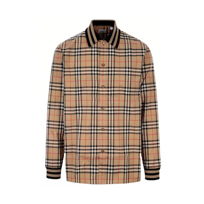 Burberry SS22 Check Print Button-Up Long Sleeve Shirt Light Brown Menswear 80501311