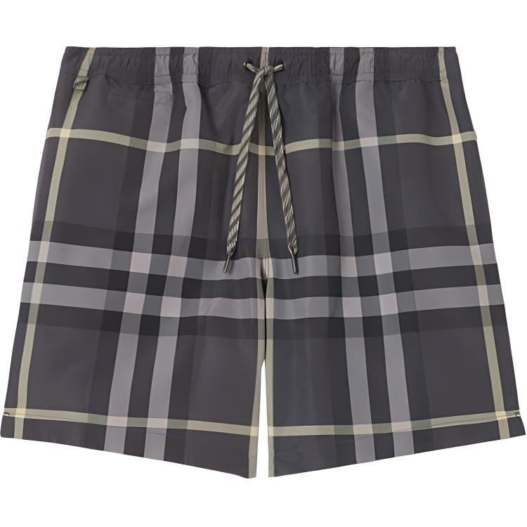 Burberry SS22 Check Print Drawstring Mid-Rise Casual Shorts Men Seal Gray 80510791