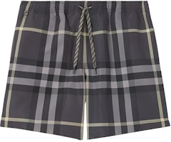 Burberry SS22 Check Print Drawstring Mid-Rise Casual Shorts Men Seal Gray 80510791 Burberry SS22 Check Print Drawstring Mid-Rise Casual Shorts Men Seal Gray 80510791