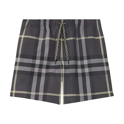 Burberry SS22 Check Print Drawstring Mid-Rise Casual Shorts Men Seal Gray 80510791