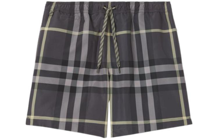 Order Burberry SS22 Check Print Drawstring Mid-Rise Casual Shorts Men Seal Gray 80510791