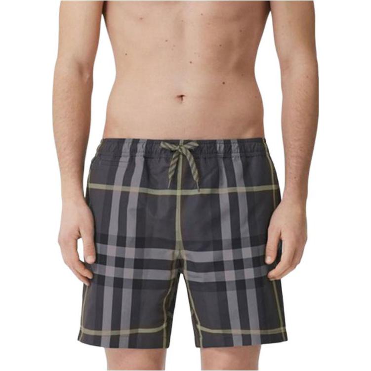 Shop Burberry SS22 Check Print Drawstring Mid-Rise Casual Shorts Men Seal Gray 80510791