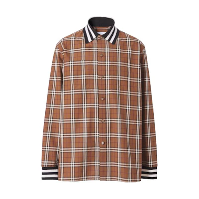 Burberry SS22 Check Print Long Sleeve Button-Up Shirt Brown (). 80481811
