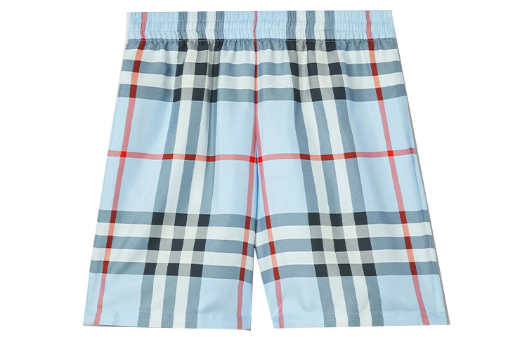 Burberry SS22 Check Silk Relaxed Fit Shorts  Light Blue. 80501921