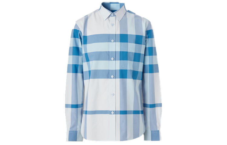 Burberry SS22 Check Single-Breasted Long Sleeve Shirt Men’s Sky Blue 80503301