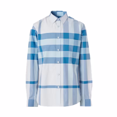 Burberry SS22 Check Single-Breasted Long Sleeve Shirt Men’s Sky Blue 80503301