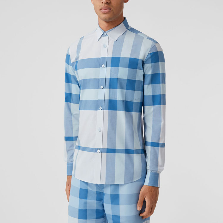 Burberry SS22 Check Single-Breasted Long Sleeve Shirt Men’s Sky Blue 80503301 圖 4