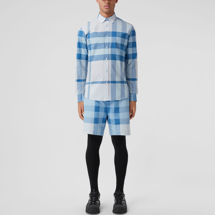 Burberry SS22 Check Single-Breasted Long Sleeve Shirt Men’s Sky Blue 80503301 圖 5