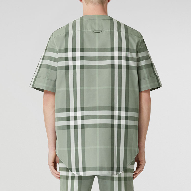 Burberry SS22 Check V-Neck Button-Down Casual Short-Sleeve Shirt Grey-Green Men 80503551 圖 6