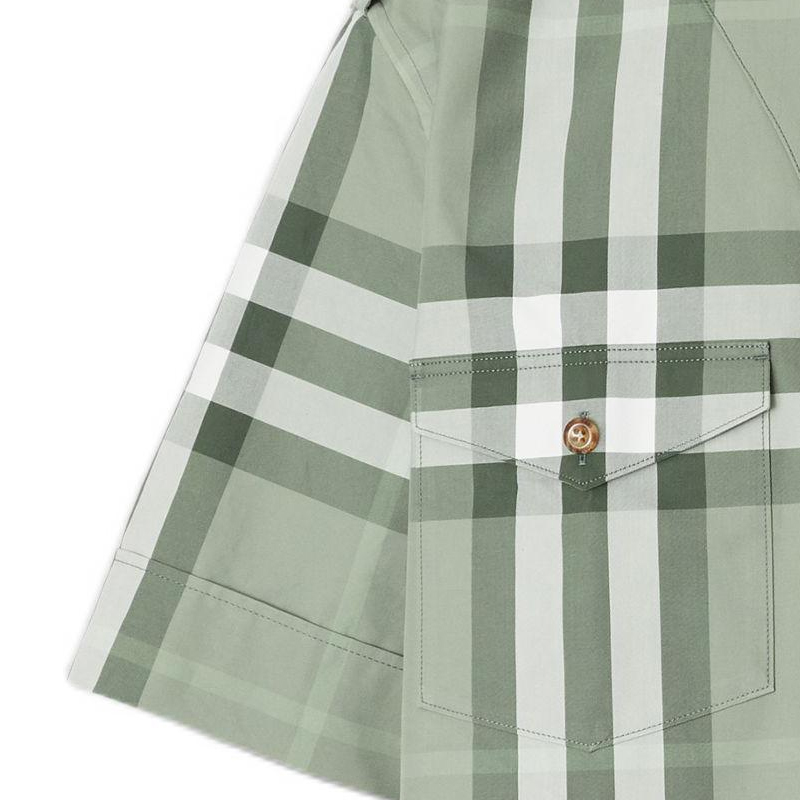 Burberry SS22 Check V-Neck Button-Down Casual Short-Sleeve Shirt Grey-Green Men 80503551 圖 7