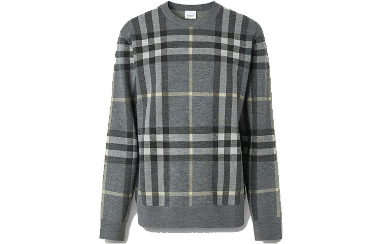 Burberry SS22 Check Wool Silk Jacquard Crewneck Sweater  Seal Gray. 80509121