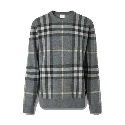 Burberry SS22 Check Wool Silk Jacquard Crewneck Sweater Seal Gray. 80509121