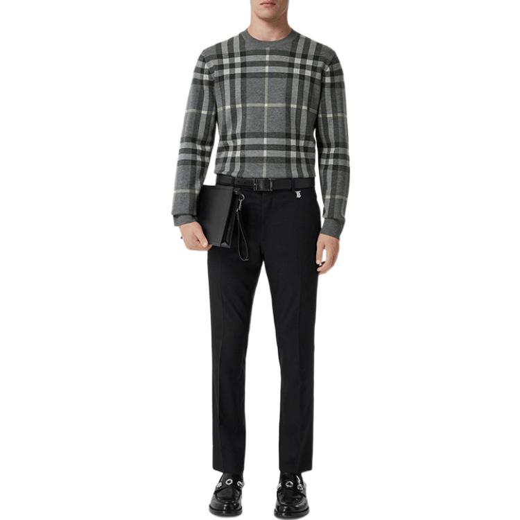 Burberry SS22 Check Wool Silk Jacquard Crewneck Sweater  Seal Gray. 80509121 圖 3