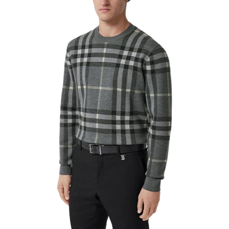 Burberry SS22 Check Wool Silk Jacquard Crewneck Sweater  Seal Gray. 80509121 圖 5