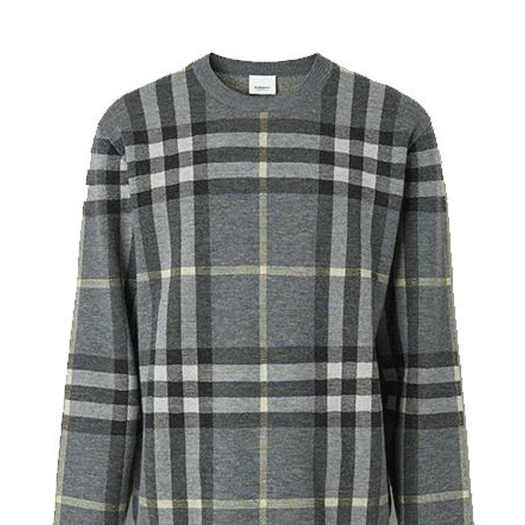 Burberry SS22 Check Wool Silk Jacquard Crewneck Sweater  Seal Gray. 80509121 圖 6