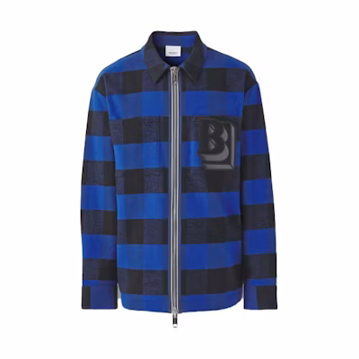 Burberry SS22 Classic Check Wool Double-Zip Shirt Men’s Ocean Blue 80501361