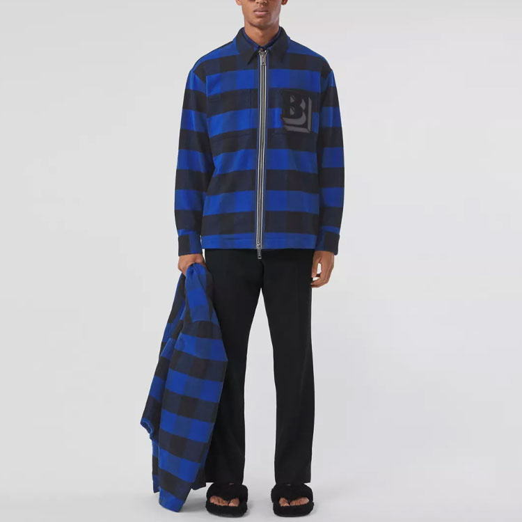 Burberry SS22 Classic Check Wool Double-Zip Shirt Men’s Ocean Blue 80501361 圖 5