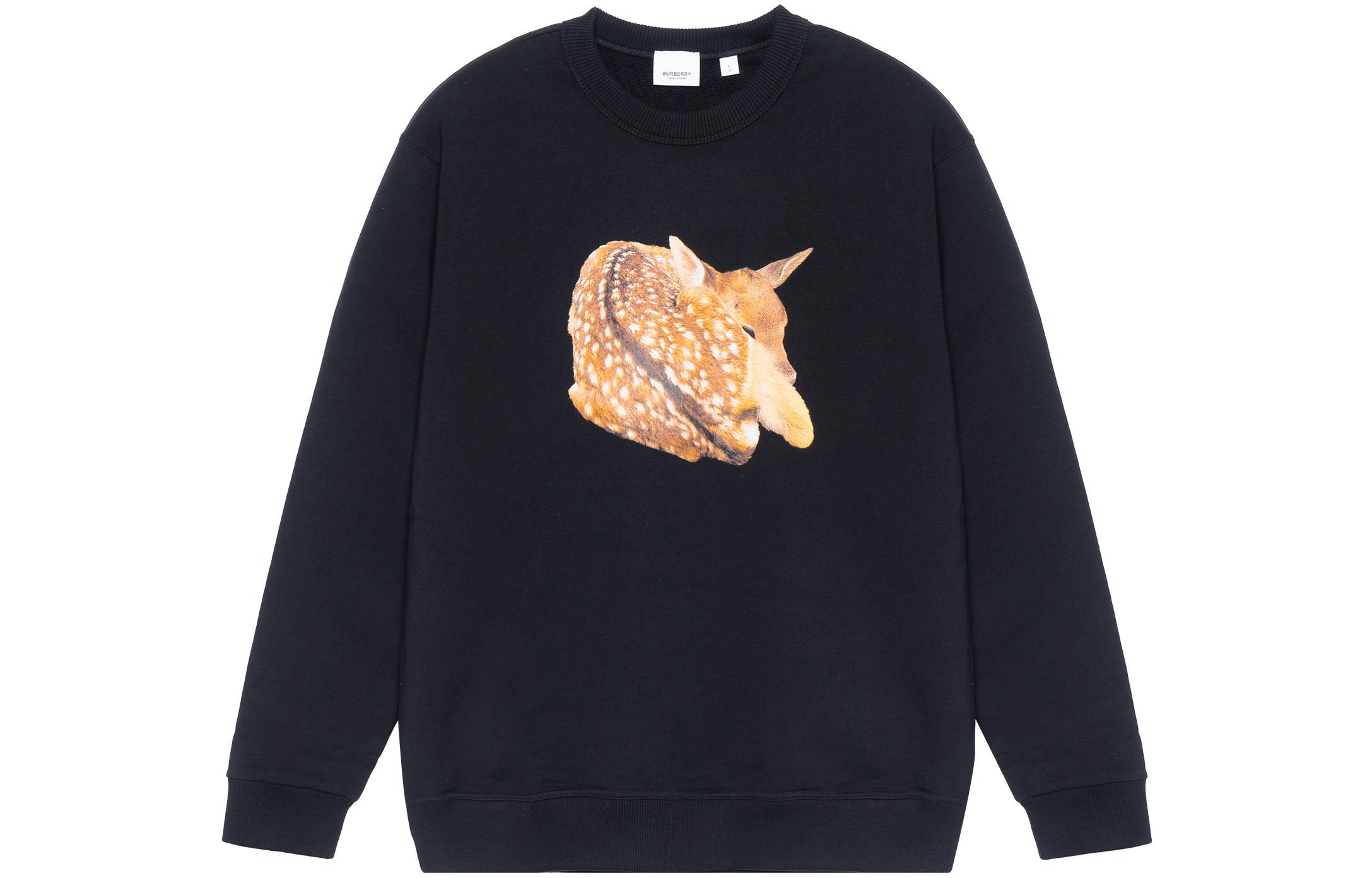 Burberry SS22 Deer Print Crewneck Sweatshirt Regular Fit Black  Casualwear 80563131