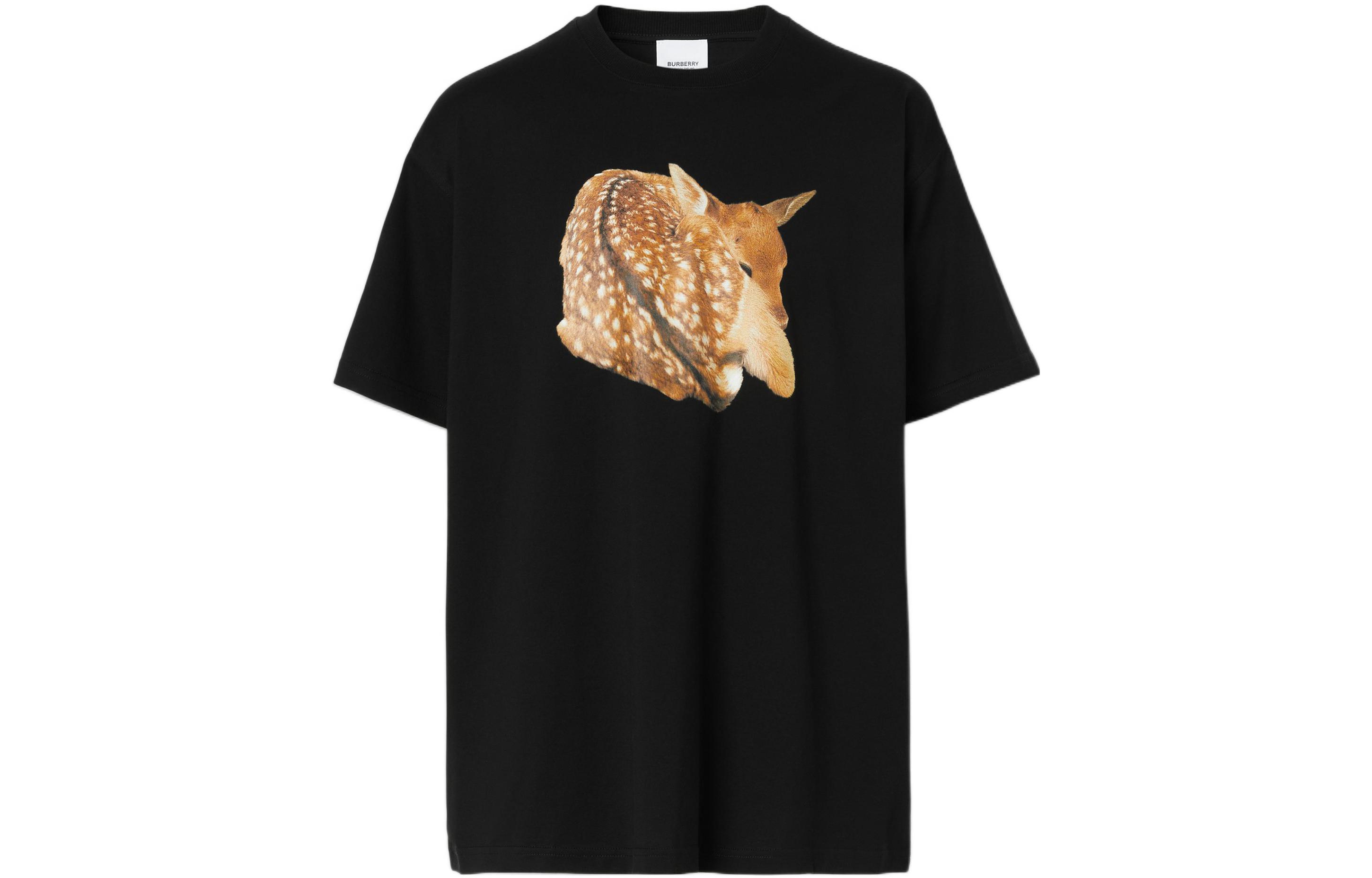 Burberry SS22 Deer Print Loose Fit Cotton Crewneck T-Shirt Black Menswear. 80563111