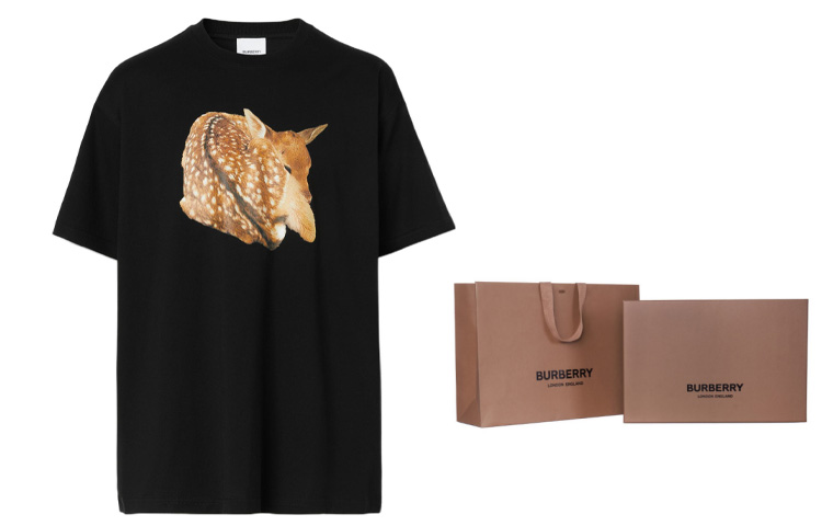 Burberry SS22 Deer Print Loose Fit Cotton Crewneck T-Shirt Black Menswear. 80563111 圖 4