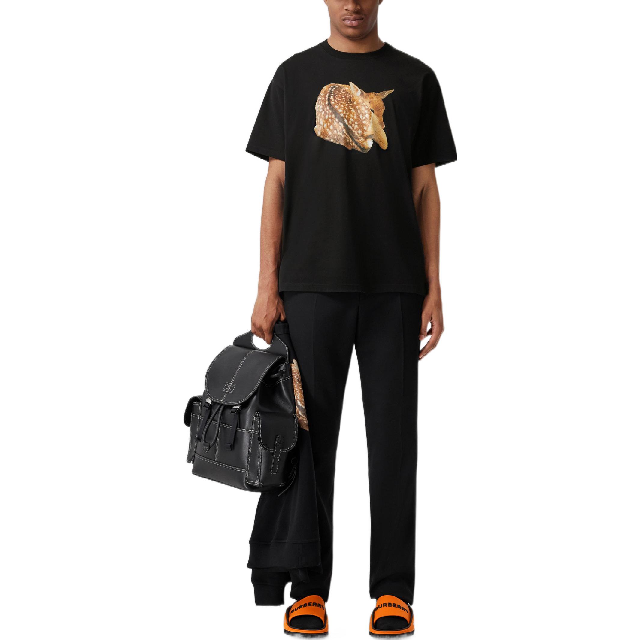 Burberry SS22 Deer Print Loose Fit Cotton Crewneck T-Shirt Black Menswear. 80563111 圖 5