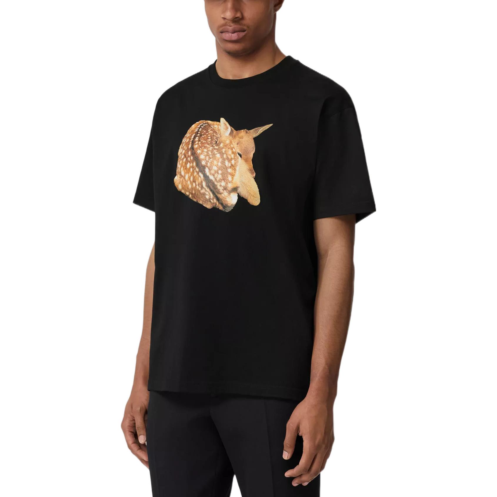 Burberry SS22 Deer Print Loose Fit Cotton Crewneck T-Shirt Black Menswear. 80563111 圖 7