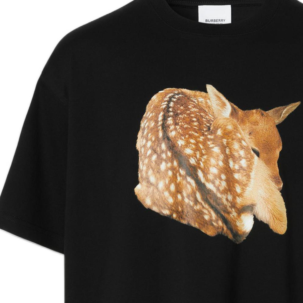 Burberry SS22 Deer Print Loose Fit Cotton Crewneck T-Shirt Black Menswear. 80563111 圖 8