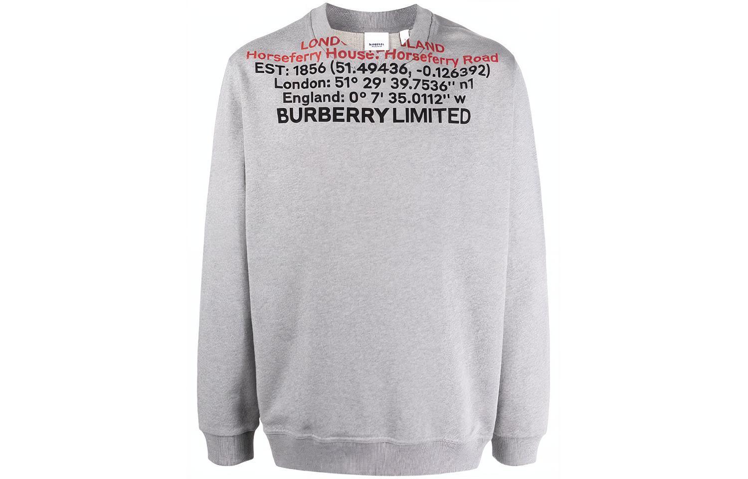 Burberry SS22 Letter Print Crewneck Pullover Long Sleeve Sweatshirt Men Grey 80482861